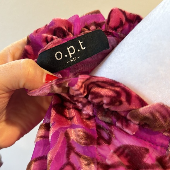 OPT Pink Velvet Floral Mock Neck Long Sleeve Tiered Mini Dress Size Extra Small - Picture 8 of 9